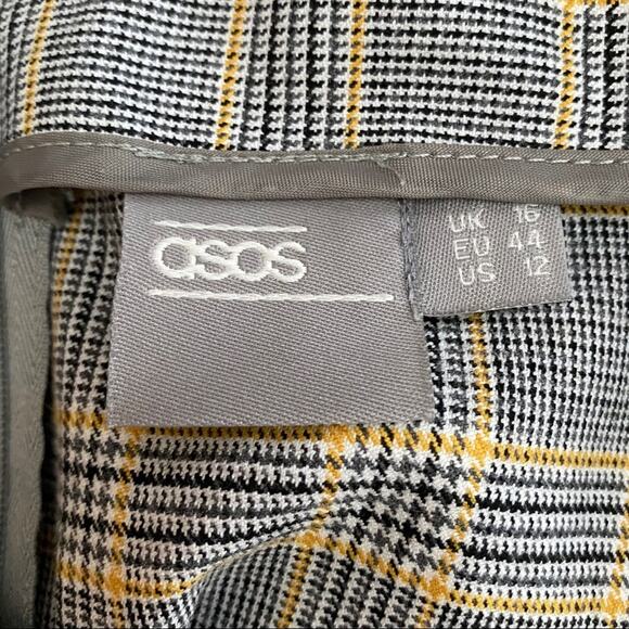 ASOS Curve Plaid Midi Skirt 12 Gray Yellow Wrap Button Check Tailored Work - Picture 5 of 7